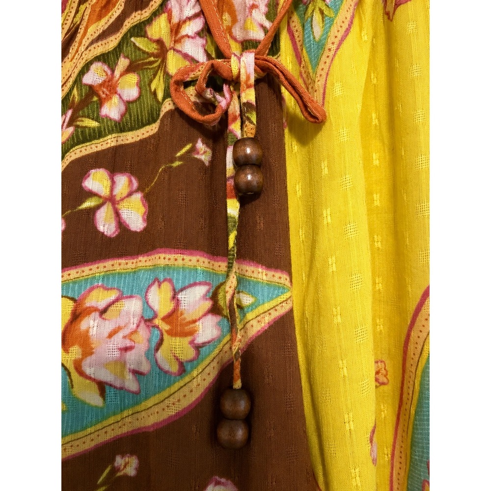Haute Hippie Style Floral Paisley Print Wide Leg Pants Medium Wooden Bead Tie - Picture 3 of 7